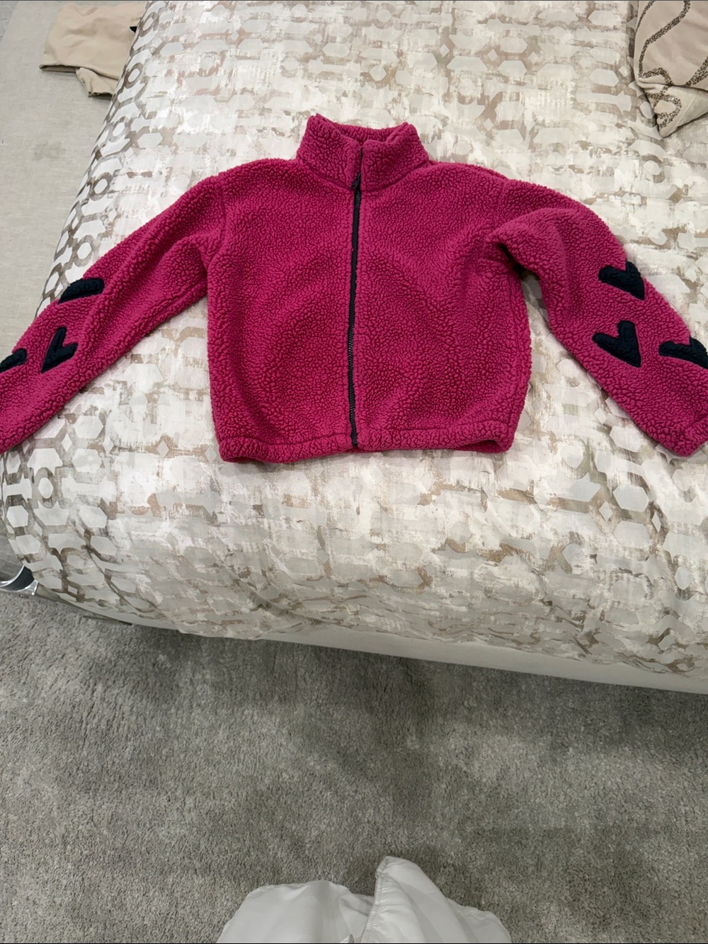 Splendid Hot Pink Sherpa Jacket with Black Heart Appliqués